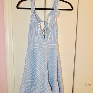 Blue and White Striped Halter-Neck Dress